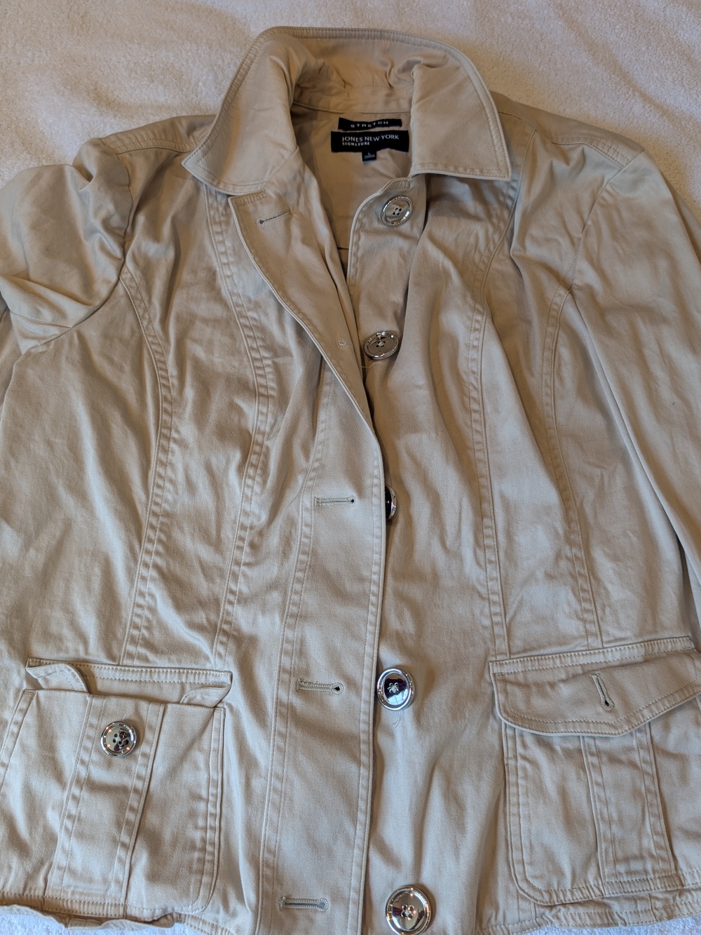 Jones New York Signature Tan Cotton Stretch Utility Safari Blazer Jacket Coat L